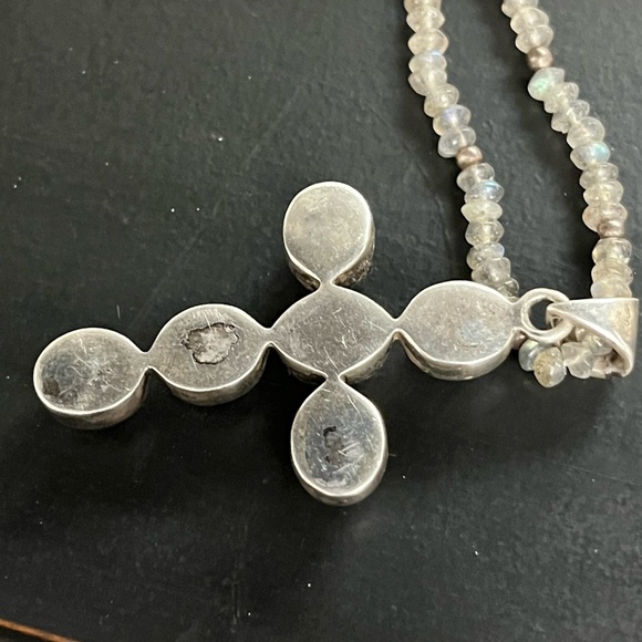 Doug Paulus India Sterling Silver 925 Labradorite Cross Pendant Bead Necklace - Picture 15 of 16